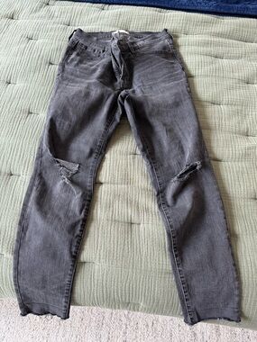 Madewell Washed Black Skinny Jeans with Knee Rips